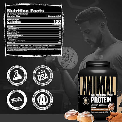 Animal Whey Isolate Protein Powder - Loaded for Pre & Post Workout Muscle Builder and Recovery with