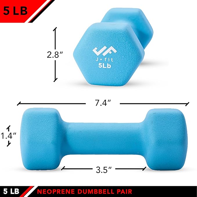 JFIT Dumbbell Pairs or Sets – Neoprene & Vinyl Coated Hand Weights for Home Gym, Strength Training