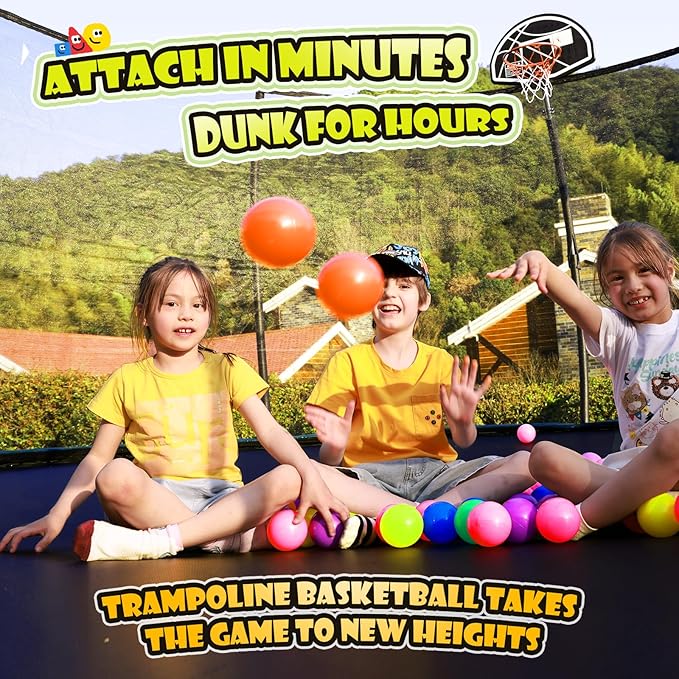 12 14 15 16FT Trampoline Outdoor with Basketball Hoop, Trampoline with Lights for Kids and Adults