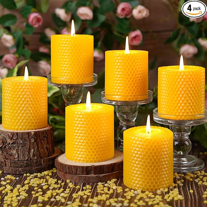 Hand-Rolled Beeswax Candles,2.8x3in-6PCS,All Natural Honeycomb Beeswax Pillar Candles,144 Hours
