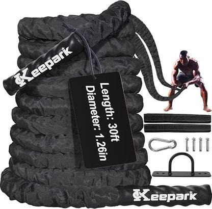 Battle Ropes for Home Gym, Exercise Rope 1.26/1.5inch, 30 40FT Heavy Battle Rope Weighted Battle