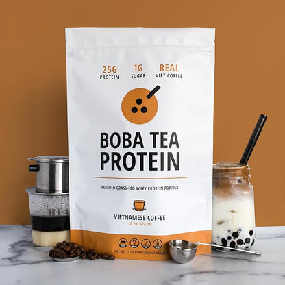 Boba Tea Protein Vietnamese Coffee | 25g Grass-Fed Whey Protein Isolate Powder | 112mg Caffeine |
