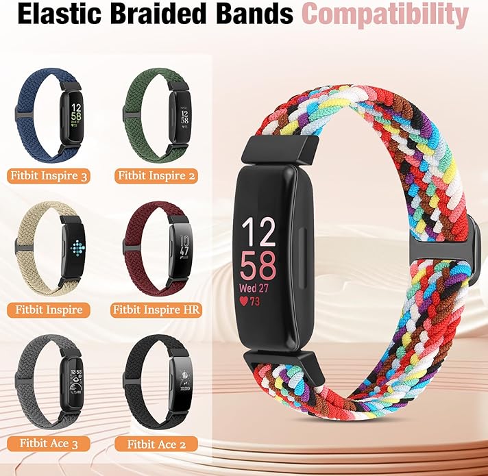 Elastic Braided Watch Band Compatible with Fitbit Inspire 3/Inspire 2/Inspire/Inspire HR/Fitbit ace