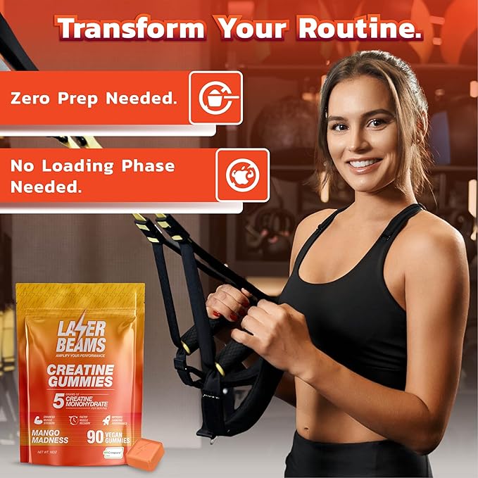 Creatine Monohydrate Gummies for Women & Men - 5g Creapure Creatine per Serving - Vegan, Mango