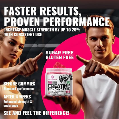 Creatine Monohydrate Gummies (5g) – Pre-Workout Energy & Muscle Growth Support for Men & Women |
