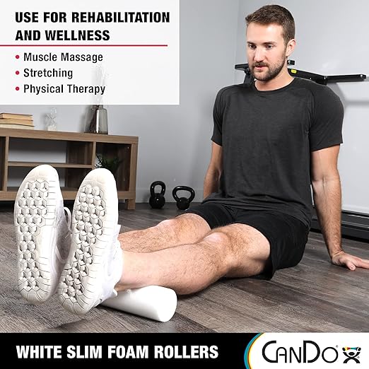 CanDo Slim White PE Foam Rollers for Exercise, Fitness, Muscle Restoration, Massage Therapy, Sport