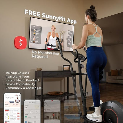 Sunny Health & Fitness Smart Upright Elliptical w/Pulse Sensor Built-in, Indoor Full-Body