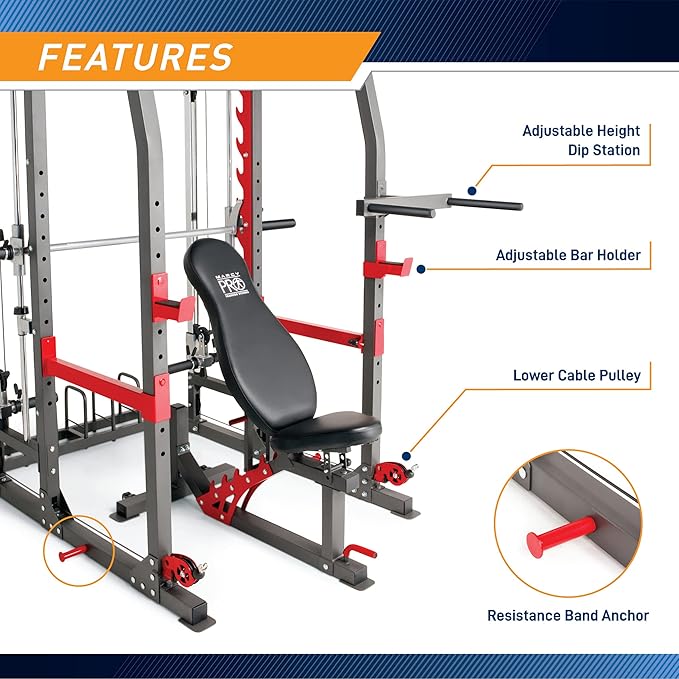 Marcy Smith Machine Home Gym System SM-4903, All-in-One Strength Training Cage with Weight Bench