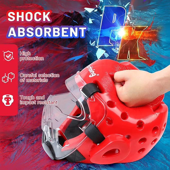 Kids Adults Karate Headgear MMA Martial Arts Helmet, Removable Face Shield, Soft Head Gear for