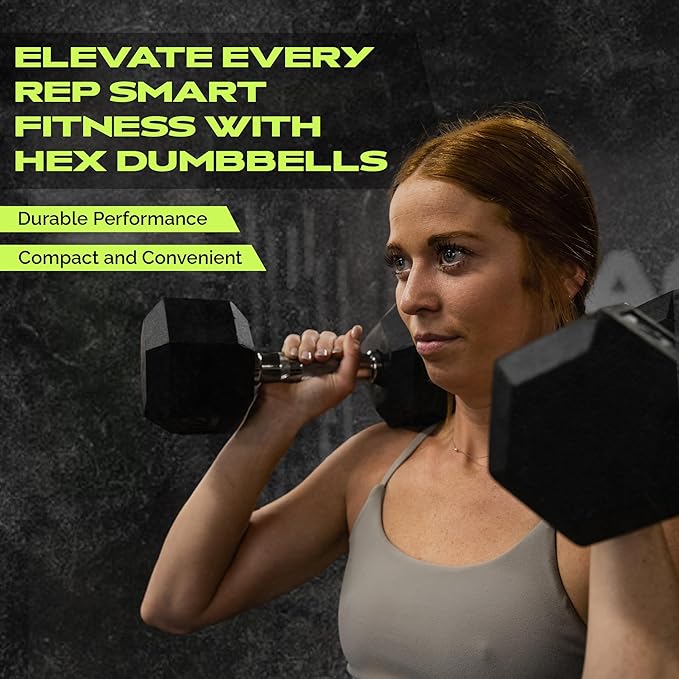 Rubber Coated Dumbbells - No Roll Design Easy-Grip Steel Knurled Handle, Weights Dumbbells Set for