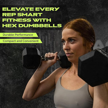 Rubber Coated Dumbbells - No Roll Design Easy-Grip Steel Knurled Handle, Weights Dumbbells Set for
