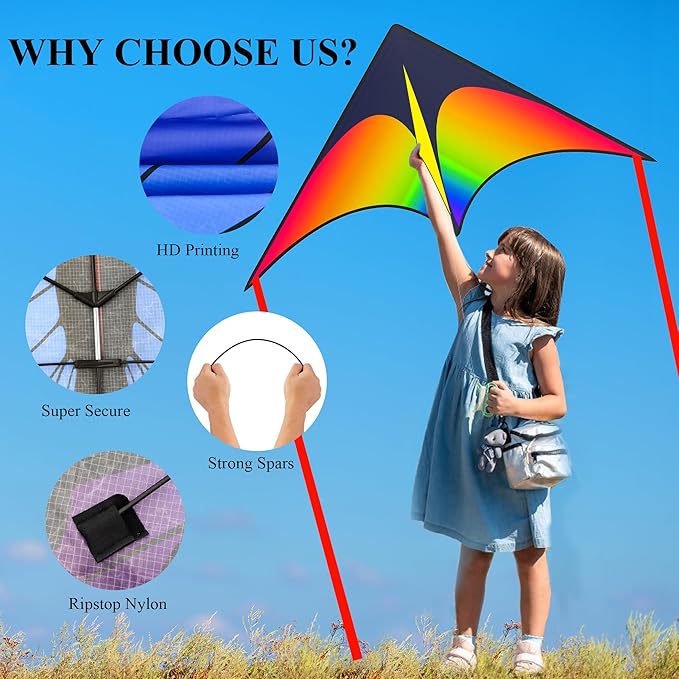 3 Pack Large Kites, Large Butterfly Kite, Colorful Delta and Red Octopus for Girls Boys Ages 4-8