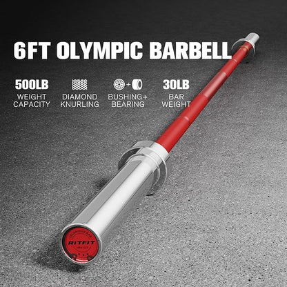 RITFIT Olympic Barbell 4ft/4.8ft/6ft - 2 Inch Weight Bar for Strength Training, Weightlifting