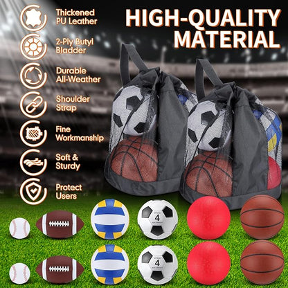 Deekin 12 Pcs Assorted Sport Ball Set Official Size Basketball, Football, Volleyball, Soccer