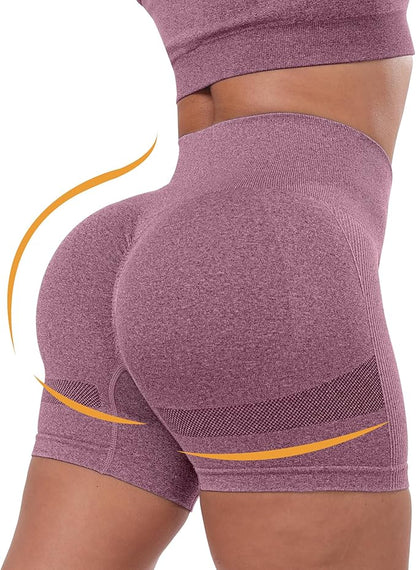 CHRLEISURE Women's 4 Packs Workout Gym Shorts, High Waisted Butt Lifting Scrunch Butt Seamless