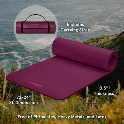 Retrospec Solana Yoga Mat 1/2" Thick w/Nylon Strap for Men & Women - Non Slip Excercise Mat for