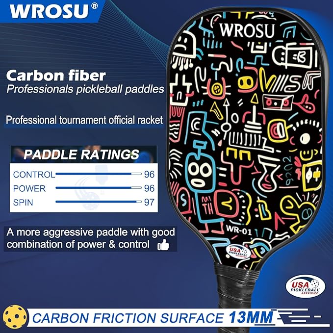 Carbon Fiber Pickleball Paddles Set of 4 or 2 Rackets,USAPA Approved Carbon Fiber Surface Pickle