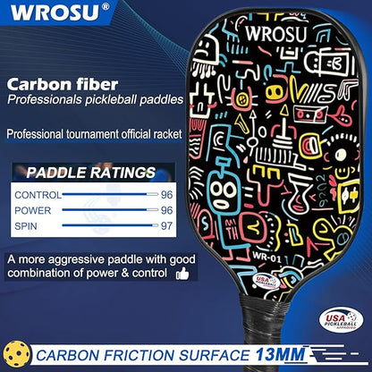 Carbon Fiber Pickleball Paddles Set of 4 or 2 Rackets,USAPA Approved Carbon Fiber Surface Pickle