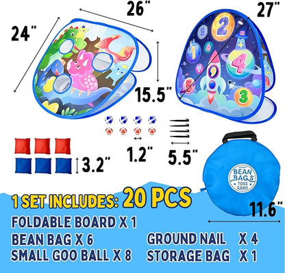 2 in-1 Dinosaur and Spaceship-Themed 27-inch Bean Bag Toss Game Set for for 1-2 Players, Backyard