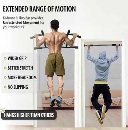 DMoose Fitness Pull Up Bar for Doorway - Upto 250 Lbs Capacity, No Screwing or Slipping, Hanging