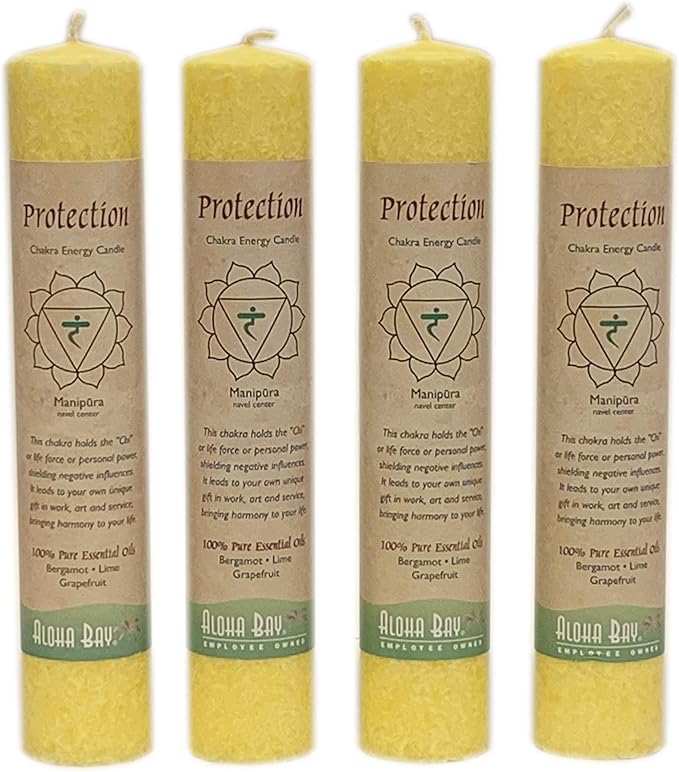 Premium Scented Candle Hand Made Chakra Energy Pillar | 4-pack | Protection, Manipura | Yoga