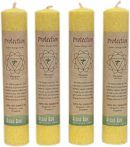 Premium Scented Candle Hand Made Chakra Energy Pillar | 4-pack | Protection, Manipura | Yoga