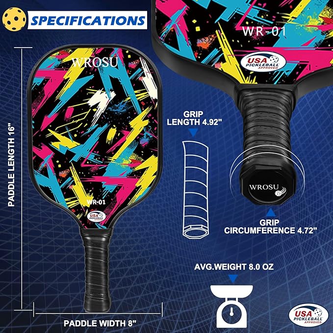 Carbon Fiber Pickleball Paddles Set of 4 or 2 Rackets,USAPA Approved Carbon Fiber Surface Pickle