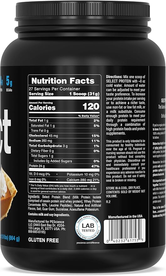 PEScience Select Protein Powder, Whey and Casein Blend, Clean Protein Powder for Women and Men, Low
