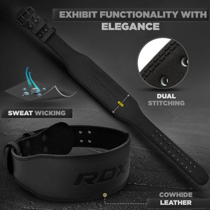 RDX Weight Lifting Belt Gym Fitness, Cowhide Leather, 4” 6” Padded Lumbar Back Support, 10