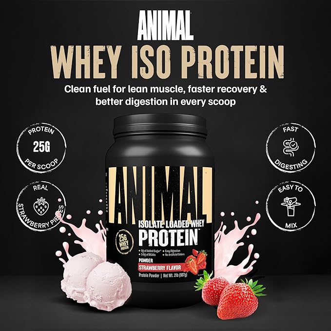 Animal Whey Isolate Protein Powder - Loaded for Pre & Post Workout Muscle Builder and Recovery with