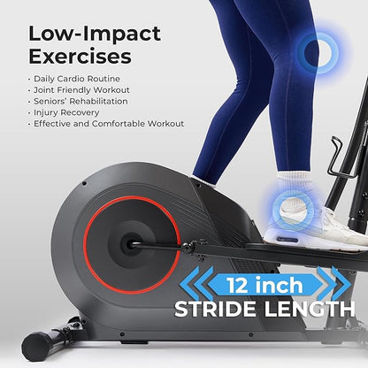 Sunny Health & Fitness Smart Upright Elliptical w/Pulse Sensor Built-in, Indoor Full-Body