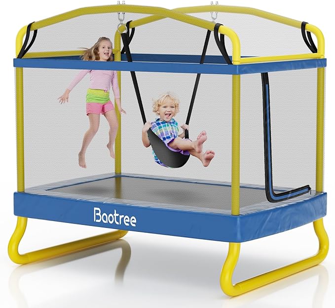 6.5FT Rectangle Trampoline for Kids, 78”ASTM Approved Recreational Trampolines with Swing, Small