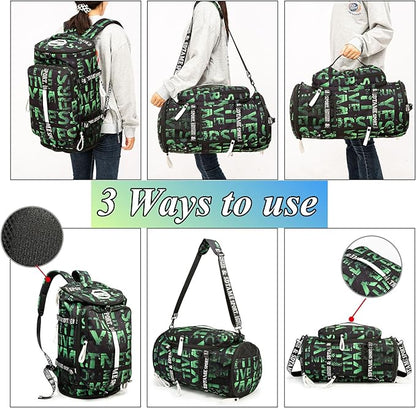 Gym Duffle Bag Backpack with Shoe Compartment,4 ways Travel Backpack for Women and
