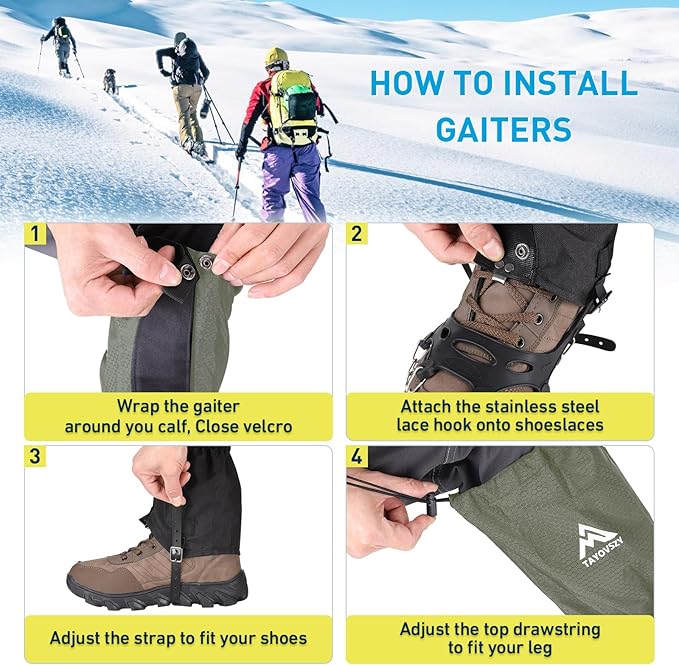 Gaiters for Hiking ??Waterproof and Breathable Leg Gaiters for Women and Men Boots, Adjustable