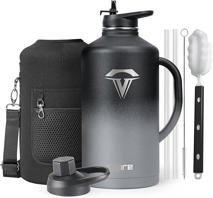 128 oz Insulated Water Bottle with Straw and Lid, One Gallon Stainless Steel Cup with