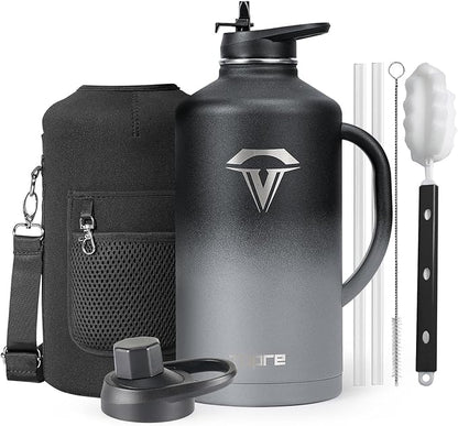 128 oz Insulated Water Bottle with Straw and Lid, One Gallon Stainless Steel Cup with