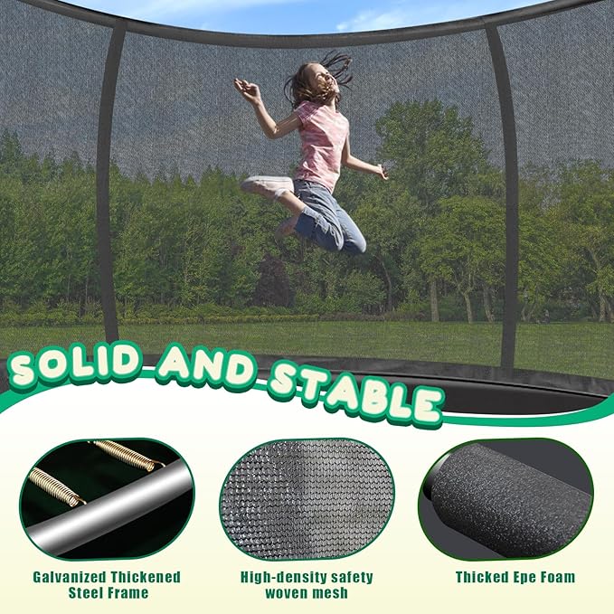 Trampoline 12FT 14FT 15FT 16FT for Kids/Adults - Outdoor Recreational with Enclosure Net Curved