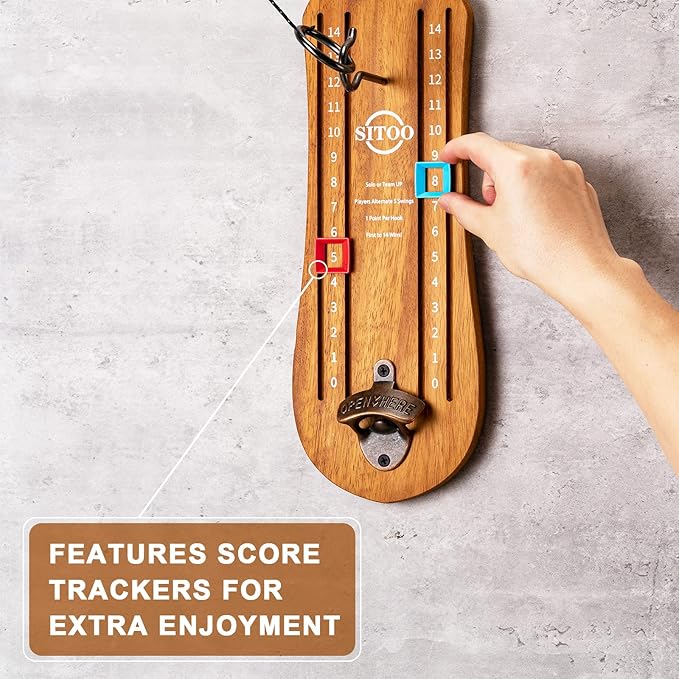 Ring Toss Game for Adults, Hook and Ring Game with String and Hooks for Indoor & Outdoor, Ring Hook