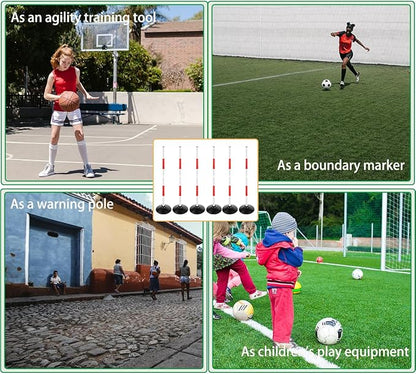 Red-White Soccer Agility Pole Set Rubber Base Dribbling Stick Traffic Warning Sign Pole