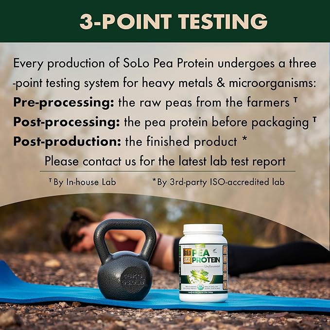 Solo Organic Pea Protein Isolate, Low in Sodium, Canada Grown Peas, 100% Vegan, Non-GMO, Unflavored
