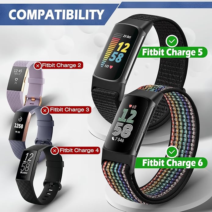 Sport Loop Nylon Watch Bands Compatible with Fitbit Charge 6/5, Adjustable Breathable Replacement