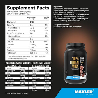 Maxler 100% Golden Whey Protein - 22g Protein per Serving - Premium Whey Protein Powder for Pre
