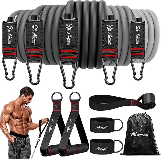 HPYGN Resistance Bands, Exercise Bands with Handles, Fitness Bands, Workout Bands with Door Anchor