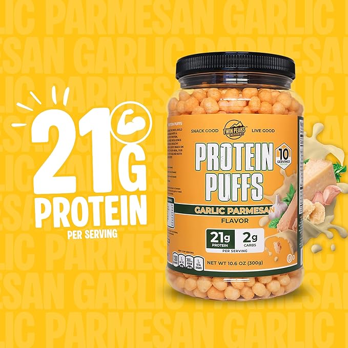 Twin Peaks Protein Puffs - (Garlic Parmesan), Keto Friendly, Low Carb Snack (300g, 21g Protein, 2g