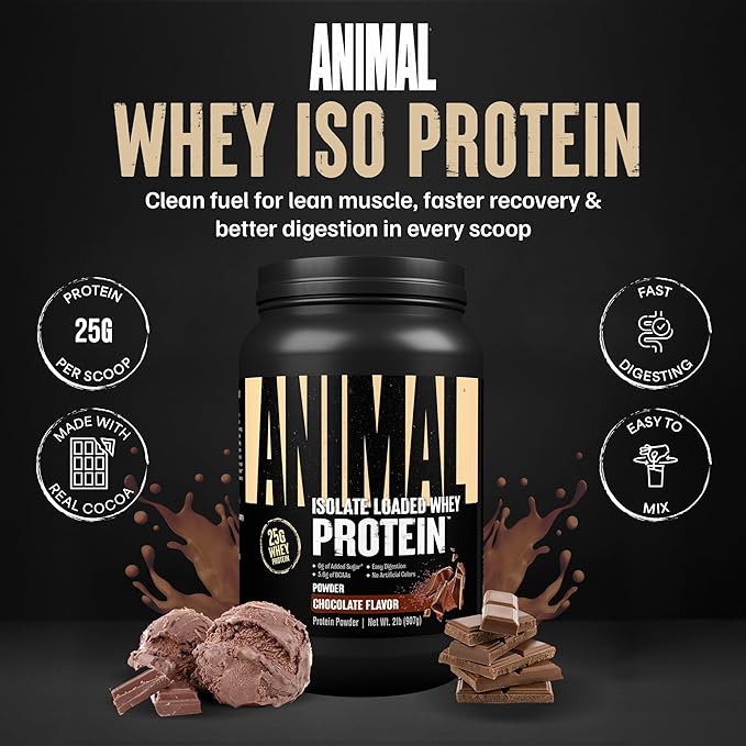 Animal Whey Isolate Protein Powder - Loaded for Pre & Post Workout Muscle Builder and Recovery with