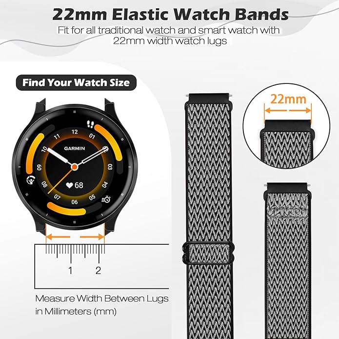2 Pack Elastic Ankle/Arm Watch Bands Compatible with Garmin Venu 3/Venu 2/Vivoactive 4, Garmin