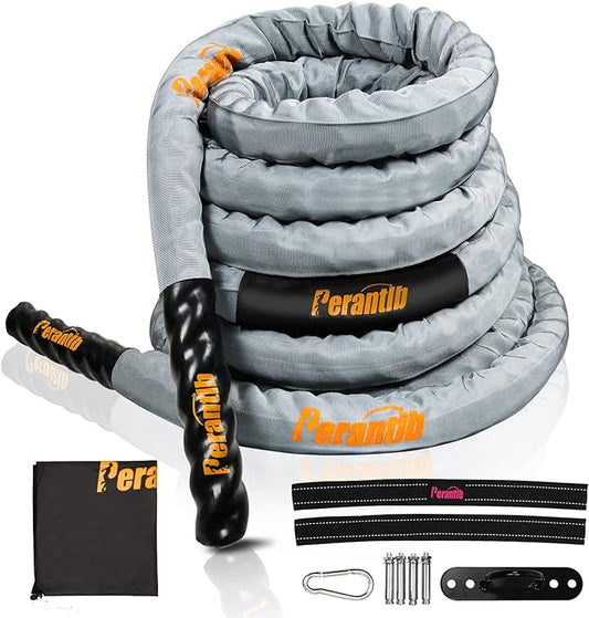 Perantlb Poly Battle Rope with Cloth Sleeve -1.25/1.5/2 Inch Diameter 30' 40' 50' Lengths -Gym