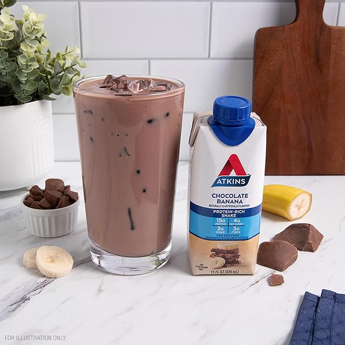 Atkins Chocolate Banana Protein Shake, 15g Protein, Low Glycemic, 4g Net Carb, 2g Sugar, Keto