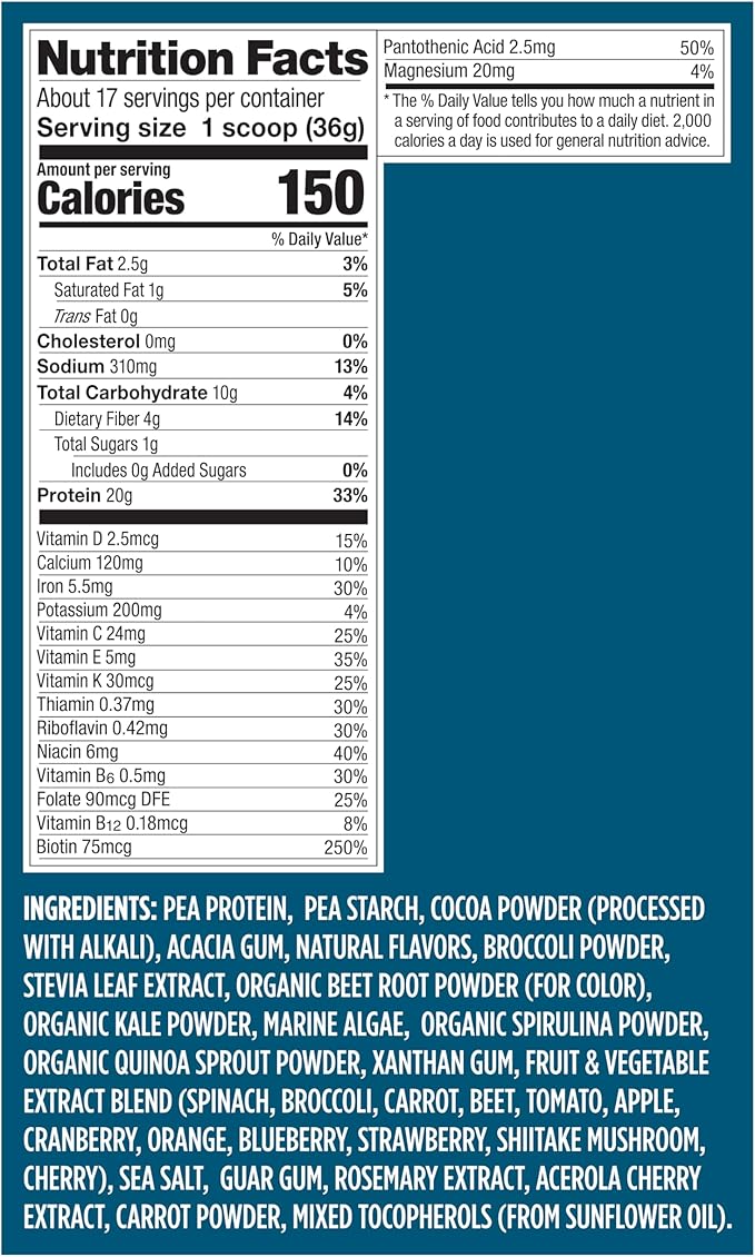 Vega Protein + Nutrition - 20g Plant-Based Pea Protein, Chocolate, 17 Servings, Vegan Keto