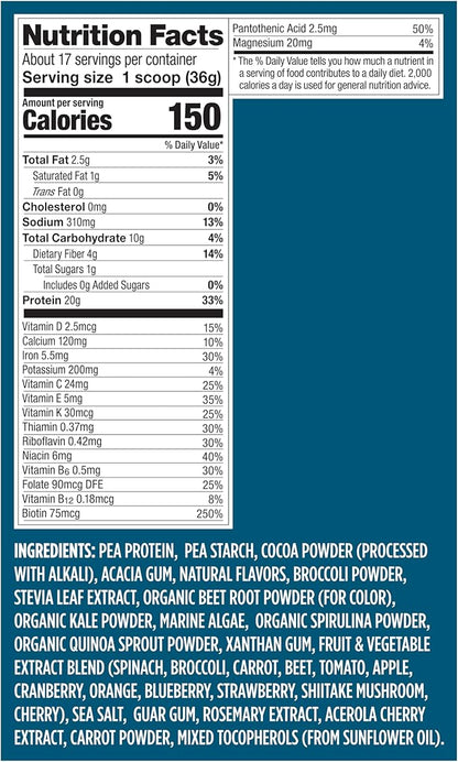 Vega Protein + Nutrition - 20g Plant-Based Pea Protein, Chocolate, 17 Servings, Vegan Keto